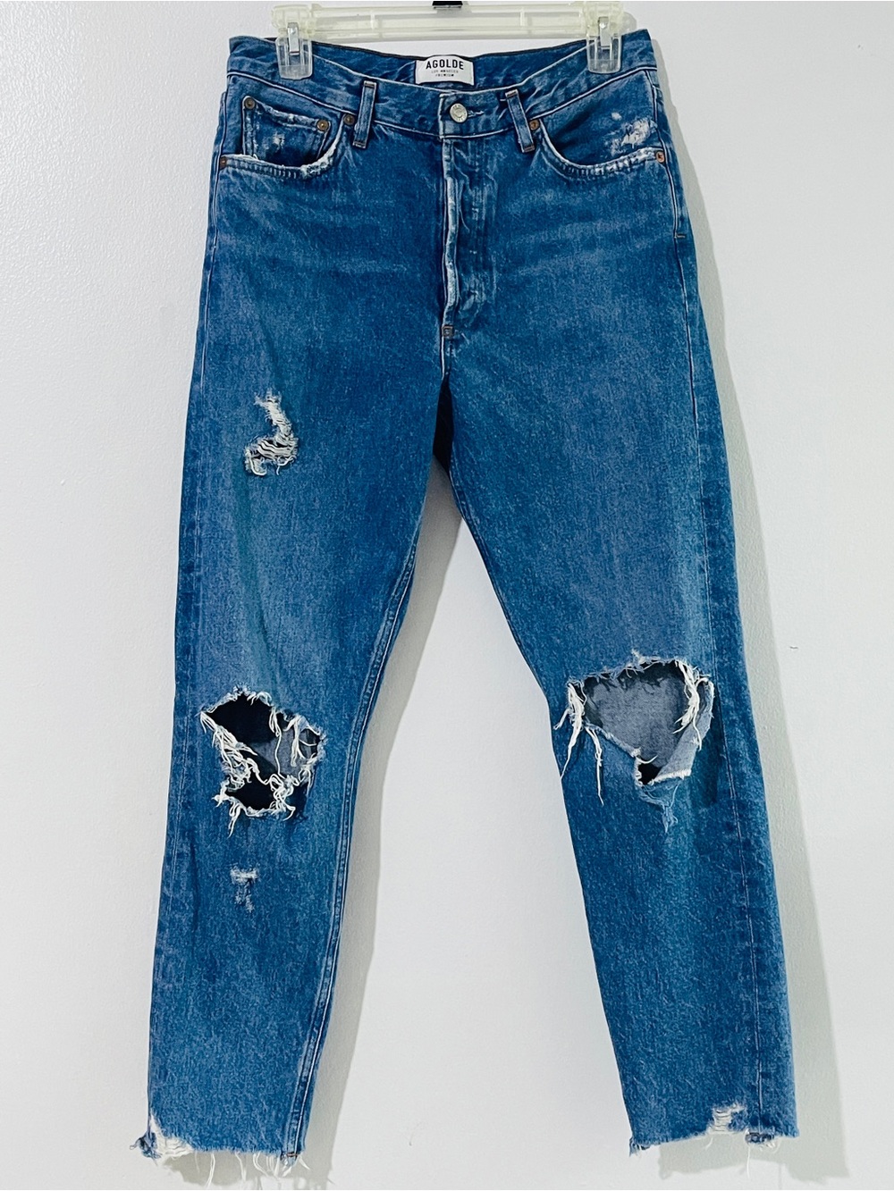 AGOLDE Jamie High Rise Distressed Button Fly Jeans 28